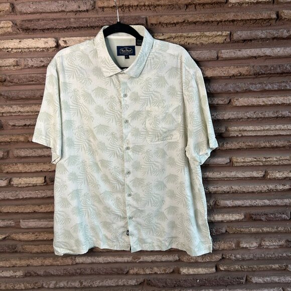 Nat Nast Men's Green Silk Cotton Blend Hawaiian Palm Fronds Short Sleeve Shirt - Picture 8 of 9